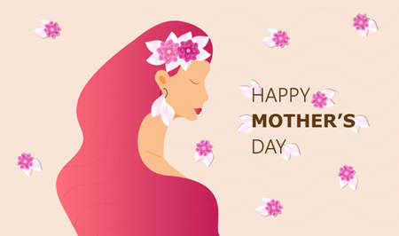 Happy Mother's Day greeting card vector. Blossom pink flower with white leaves on the texture colorful background.のイラスト素材