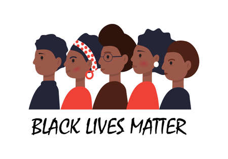 Black Lives Matter concept vector in cartoon style. African Americans are standing one by one....