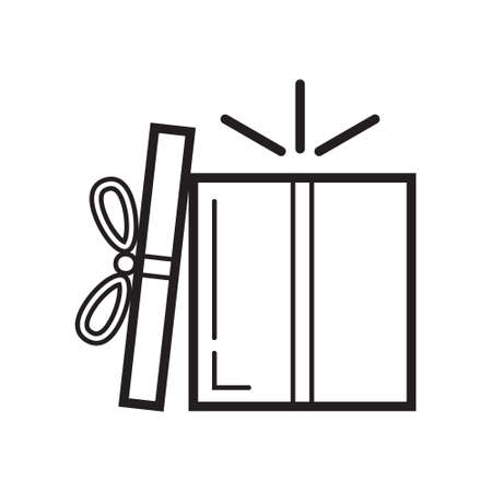 Gift icon vector in simple outline style. Sign of the gift box. The package is tied with bow. Online donation for illustration. The online store distributes prizes.のイラスト素材