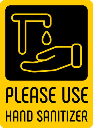 Use hand sanitizer info-graphic vector. Covid-19 prevention tips on yellow board. Wash hands illustration. Liquid soap are shown. Disinfection icon sign vector. Antiseptic hygieneのイラスト素材