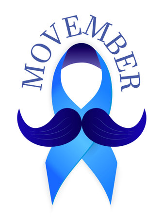 Movember concept vector. Prostate cancer awareness month manner for medical website, app, blog. Blue ribbon, mustache are shown.のイラスト素材