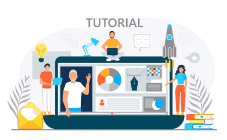 Tutorial or online course of graphic designer concept vector for landing page. Web developer working...