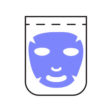 Facial mask sheet icon vector. Cleaning, whiting face and use cosmetic mask. Info-graphic in outline style illustration isolatedのイラスト素材