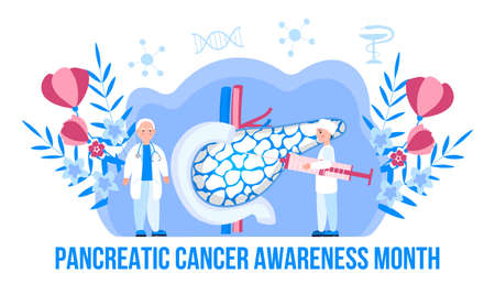 Pancreatic Cancer Awareness Month is organised on November in USA. Pancreas doctors examine.のイラスト素材