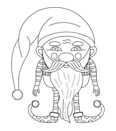 Dwarf coloring vector. Christmas, Santas fairy helper illustration. Gnome in linear style for childrens bookのイラスト素材