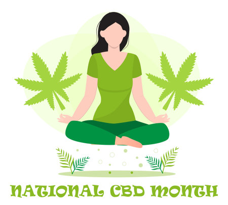 National CBD month concept vector for blog, web, banner. Event is celebrated in January. Medical cannabis illustration. Yoga balance and marijuana, cannabinoids medicinal drugのイラスト素材