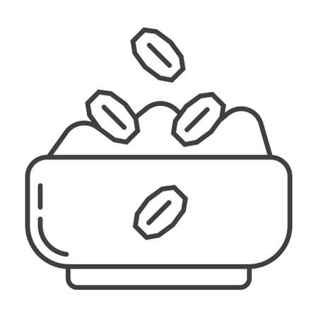 Oatmeal porridge icon in outline style. Porridge in pot, plate symbol. Oatmeal cereal coocking and fast breakfast are shown.のイラスト素材