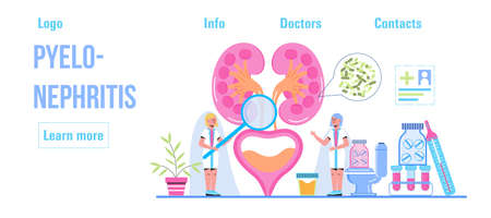 Urarthritis, ureteroscopy concept vector for medical website. Urologist, nephritis illustration. Tiny doctor treat kidneys. Pyelonephritis and kidney stones diseases.のイラスト素材