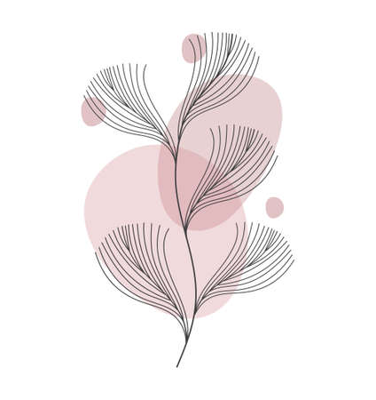 Abstract one line art leaf. Botanical prints boho vector wall art trendy picture. Bohemian style with line art foliage. Minimalist abstract plant branch art boho design for cover, posterのイラスト素材