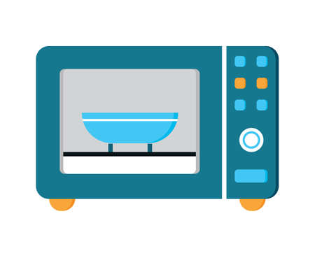 Microwave oven flat icon vector. Kitchen small appliances sign. Household tools symbol for app, web. Cooking equipment is shown.のイラスト素材