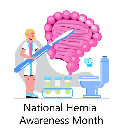 National Hernia awareness month concept vector. Medical event is celebrated in June. Intestine, stomach problem are shown.のイラスト素材