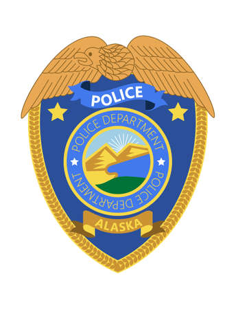 Police badge vector. Sheriff, marshal label illustrations. Law enforcement emblems for national days. Ranger, policeman medallions. Signs, stickers of security federal agent.のイラスト素材