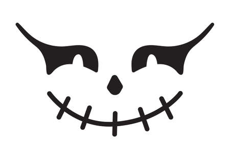 Scary Halloween face vector. Halloween pumpkin or ghost grimace. Terrible eyes and mouth with a silhouette style. Emotion of skeleton for makeup, a night party.のイラスト素材