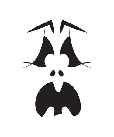 Scary Halloween face vector. Halloween pumpkin or ghost grimace. Terrible eyes and mouth with a silhouette style. Emotion of skeleton for makeup, a night party.のイラスト素材
