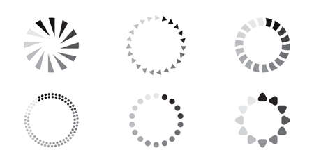 Updated progress circle bar set icon vector. Loader symbol button. Load progress bar for app, websites, UI. Upload status collection or download round process is shown. Web page elements.のイラスト素材