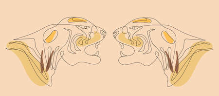 Tiger chinese new year vector in continuous, line art style. Hand drawn asian symbol of 2022 year in bohemian style. Simple wild cat on background.のイラスト素材