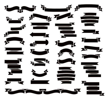 Retro black ribbons set vector. Silhouette labels, price tags, banners for bookmark, vintage ribbon, retro strap, band isolated set of vector is presented.のイラスト素材