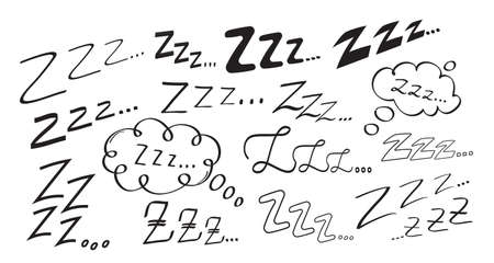 Sleep zzzz vector set in hand drawn doodle set. Insomnia icon in sketch style. Doodle sleepy symbol illustration in outline.のイラスト素材