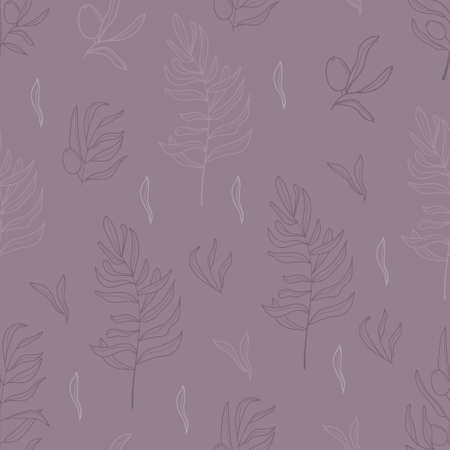 Olive branch wallpaper vector. Boho abstract seamless pattern. Floral, line, botanical fabric illustration in beige color.のイラスト素材