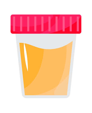 Urinalysis vector. Urine collection container with red lid isolated on white backgroundのイラスト素材