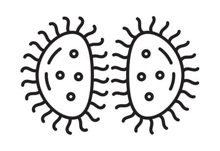 Bacteria cell divides, virus icon in line, outline style. Viral infection, amoeba, infusoria simple sign for app, web.のイラスト素材