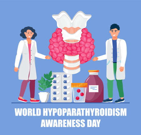 World hypoparathyroidism day concept vector. ndocrinologists diagnose and treat human thyroid gland....
