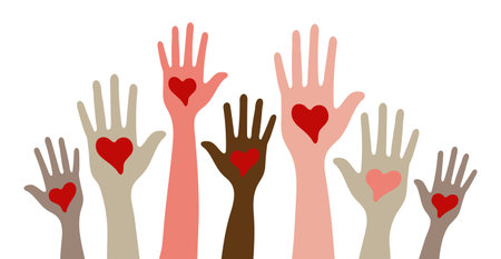 Hand with heart vector. Help, donations concept illustration. A person gives support, a heart.のイラスト素材