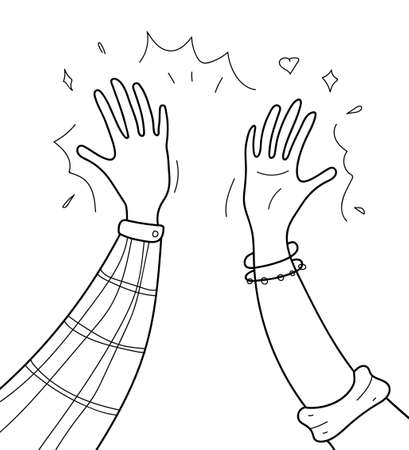 Give five concept vector in line, doodle style. Symbol of friendly greeting of two people.のイラスト素材