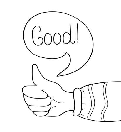 Good bubble, like giving concept vector in doodle style.Finger up, give review, impression, friendship. Followers like content in social net.のイラスト素材