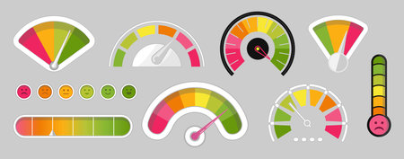 Credit score icon set vector. Bank indicator of client credit history from bad to good. Payment history measurementのイラスト素材