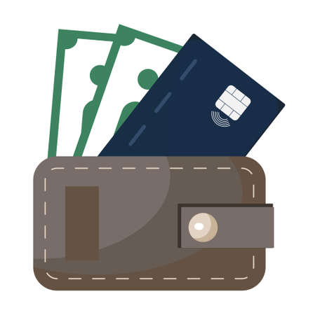Wallet with banknotes and credit card concept vector.Online payment protection system with electronic wallet.のイラスト素材