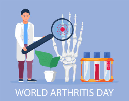 World arthritis day in October concept vector. Doctor treat rheumatism, osteoarthritis.のイラスト素材