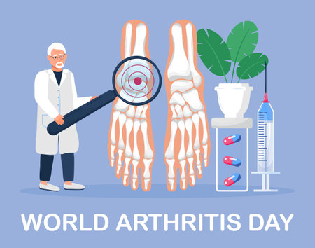 World arthritis day in October concept vector. Doctor treat rheumatism, osteoarthritis.のイラスト素材