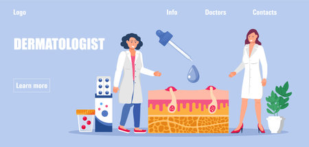 Dermatologist concept vector for medical websites and landing pages, blog. Disease of the skin and dermatological problems. Psoriasis, vitiligo, dermatitis, human rash.のイラスト素材