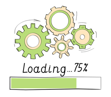 Gears rotates, loading progress bar vector style in doodle style. Load progress bar for UI. Upload...