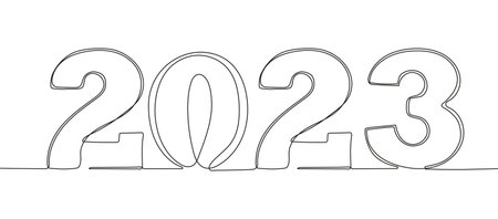 2023 New Year continuous, line numbers vector. Line art 2023 year is shown.