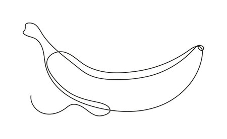 Online banana icon. Continuous fruits and vegetables. Natural, healthy food for life and diets. Nutric products illustration in sketch style. Nutritionist menu.のイラスト素材