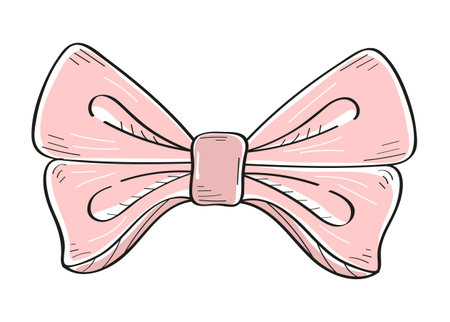 Tie bow color vector illustration in doodle style. Hand drawn ribbon for fashion, app, web. Vinage neck bowのイラスト素材