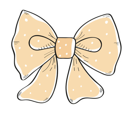 Tie bow color vector illustration in doodle style. Hand drawn ribbon for fashion, app, web. Vinage neck bowのイラスト素材
