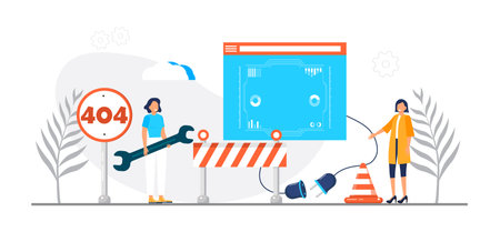 404 error page concept. Updates of application,installation programs, uploading system. Website...