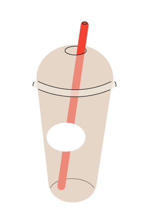 lear plastic cup with straw. Juice cup, mug, straw, plastic glass vector in doodle style isolated on white background.のイラスト素材