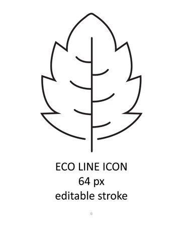Eco line, leaf icon vector. Branch with leaf. Botanical line contemporary elements. 64 pixel perfect icon. Trendy contour symbol for mobile app and website UI UX design.のイラスト素材