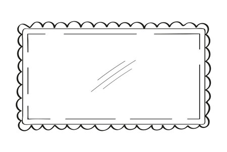 Mirror frames in doodle style. Vintage image frame han drawn labels. Blank black square rectangle label elegant sketches. Outlines photo border. Picture frames as graffiti.のイラスト素材