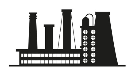 Factory, manufactury and plants vector. Storage, industrial premises, workshops icons. Oil refinery.のイラスト素材