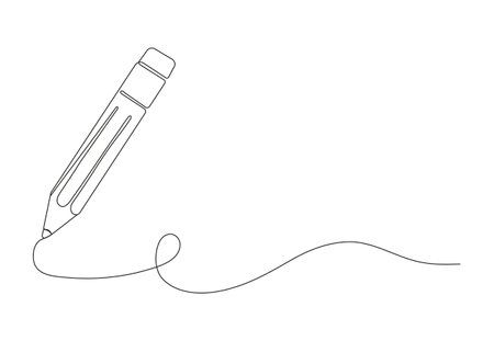 Pencil doodle icon vector in continuous style. Stationery sketch style. Outline marker, stylusのイラスト素材