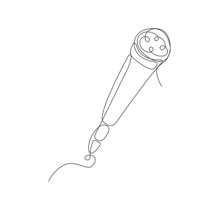 continuous line drawing of a microphone, symbolizing communication, music, and performance. The minimalist design capturesのイラスト素材