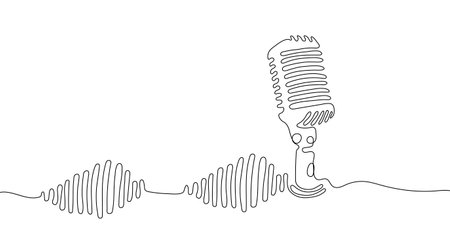 Minimalistic one continuous line drawing of a microphone with musical harmonicsのイラスト素材