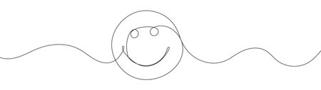 Cheerful smiling emoji in continuous line style. Minimalist and playful design symbolizing good mood and positive thinking. Perfect for gifts, invitations, and thank you cards.のイラスト素材