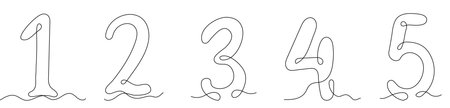 Continuous one line drawing of numbers from 1 to 5. Stylish and minimalist vector illustration...