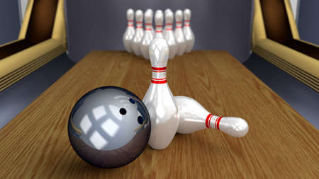 Bowling 3D Sport - Ball and Pins on Laneの写真素材